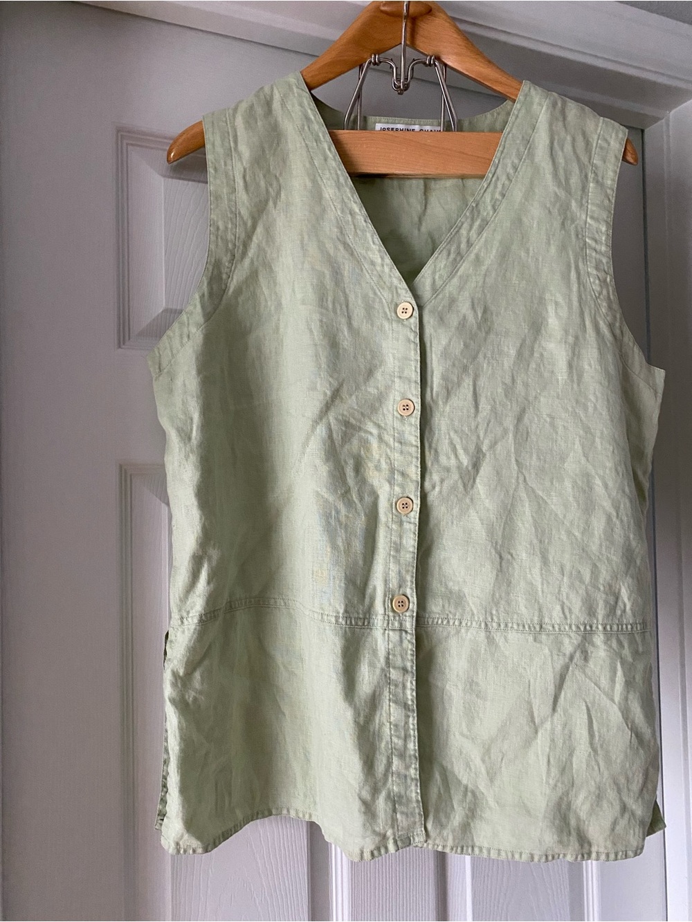 Josephine Chaus Sport 100% Linen Women’s Size L Sleeveless Blouse Top Vest Sage
